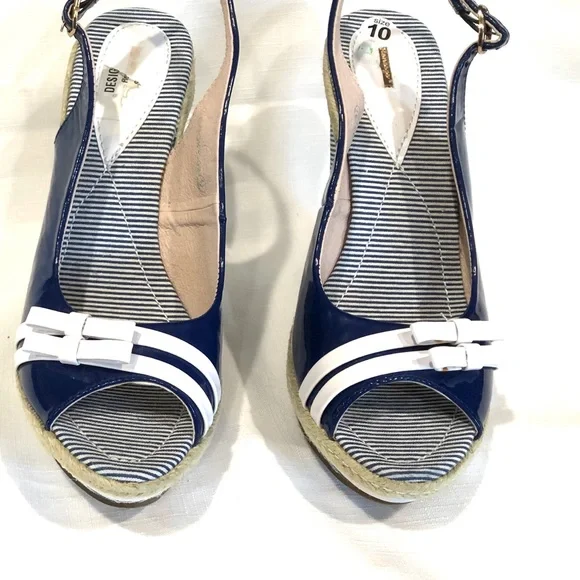 Blue/White Wedge Platform Sandal 10 - Picture 1 of 4